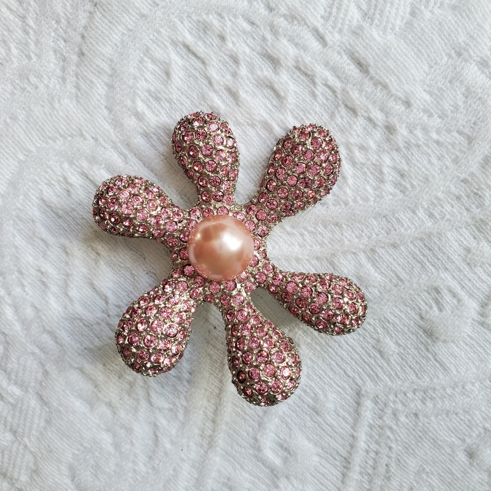 Carolee Pink Rhinestone & Pearl Brooch